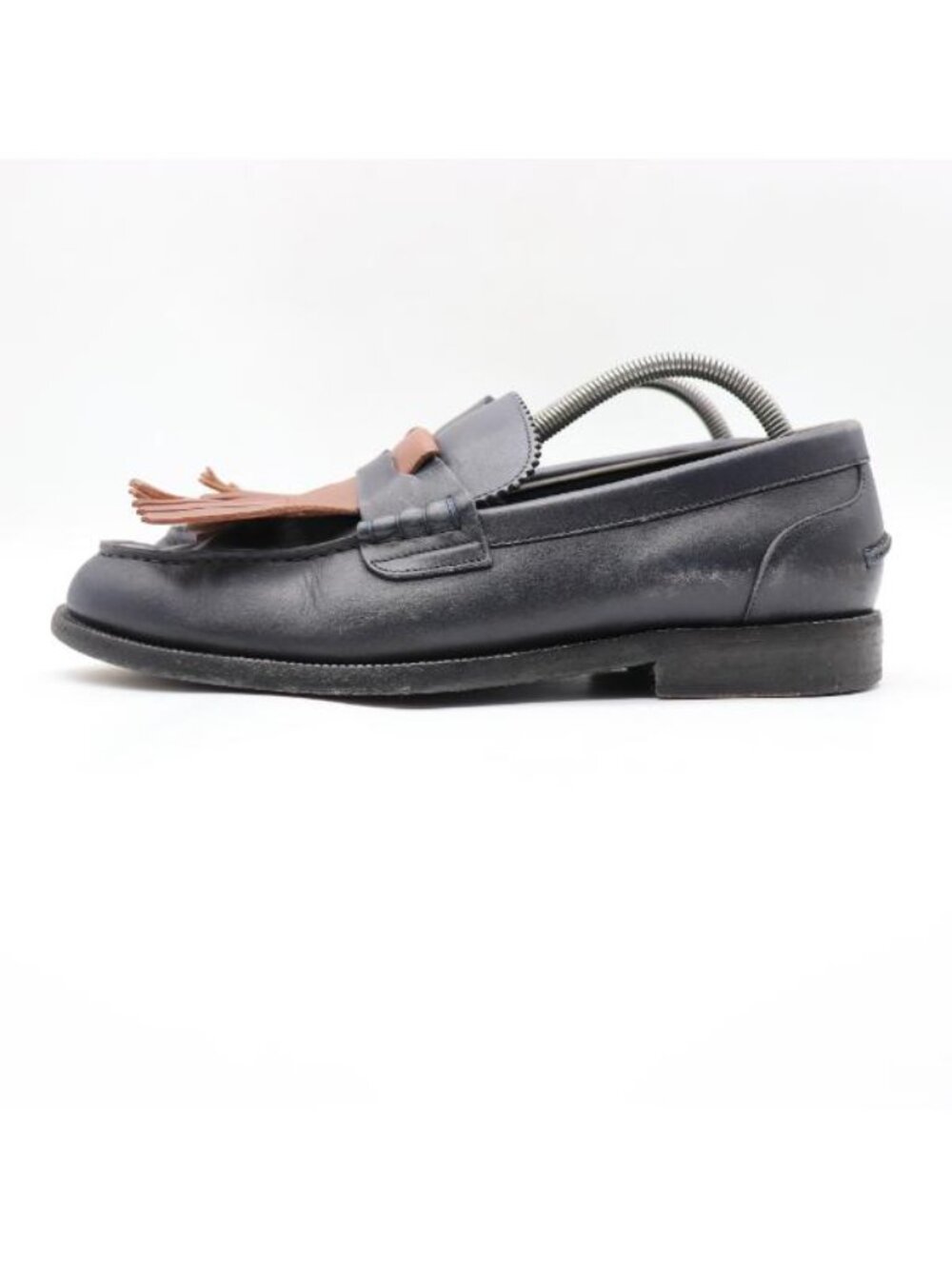 Burberry Kiltie Bedmoore Fringe Men’s EU 44 Leather Loafers Navy/ Brown Italy - Picture 4 of 14